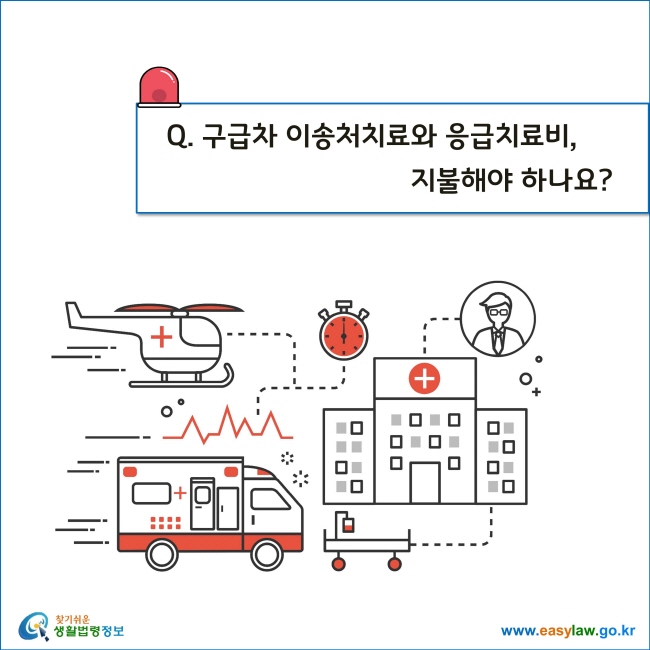 Q. 구급차 이송처치료와 응급치료비, 지불해야 하나요?
